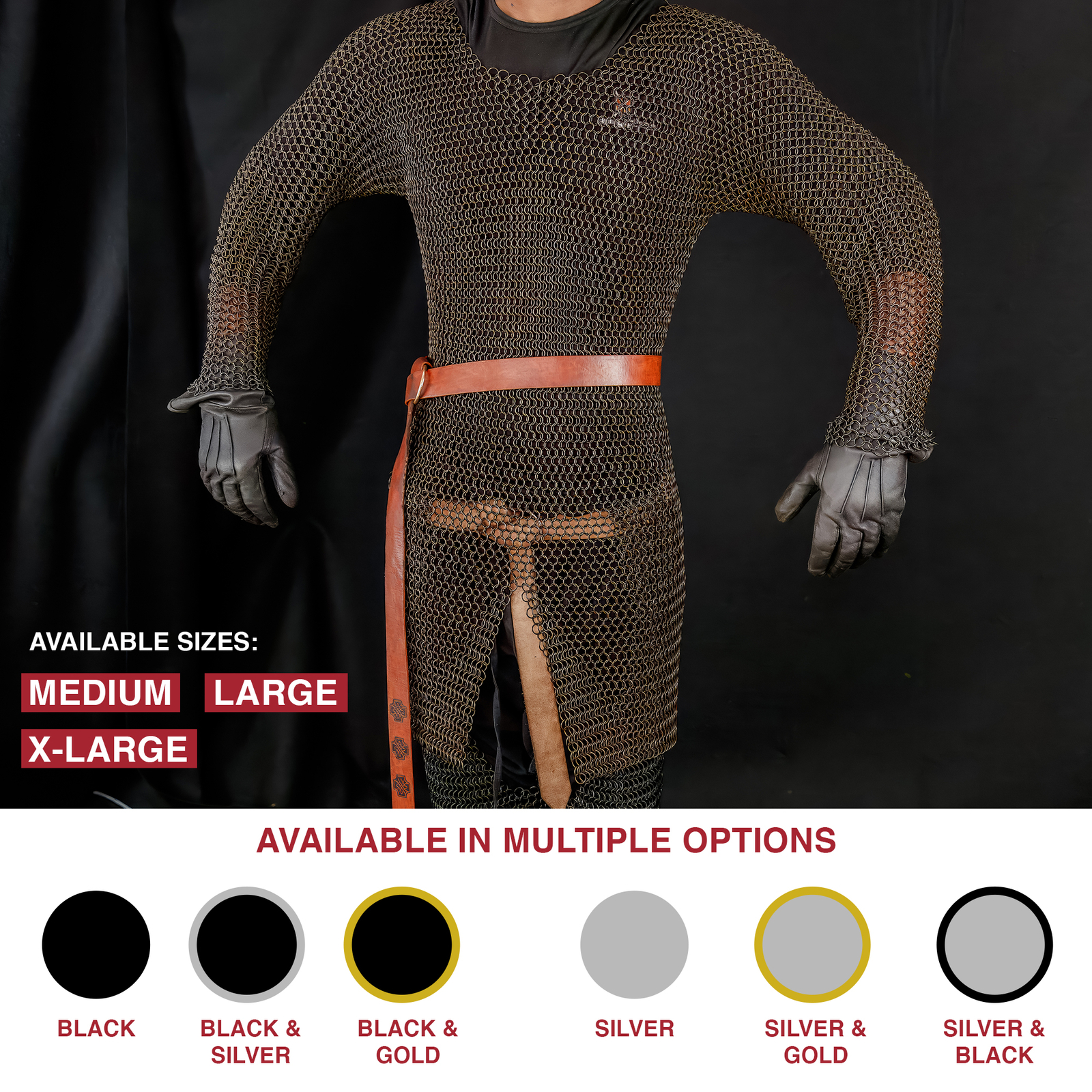 Chainmail Armor Full Sleeve Knight Shirt | Mild Steel Medieval Hauberk | 6 Color