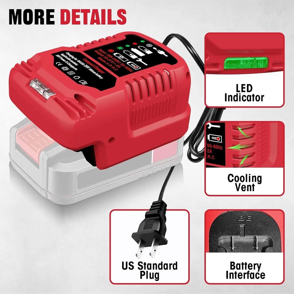 Mini Charging Station for Bauer 20V 2A Lithium Batteries with LED Indicator