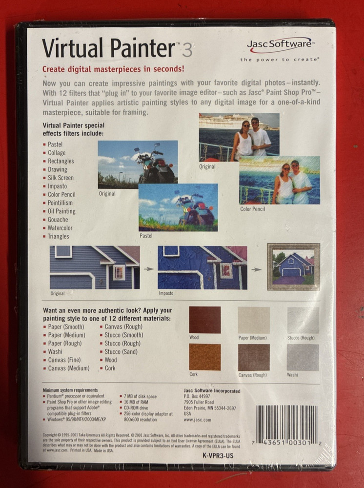 Virtual Painter 3 Jasc Software (Windows PC, 2001) - SEALED
