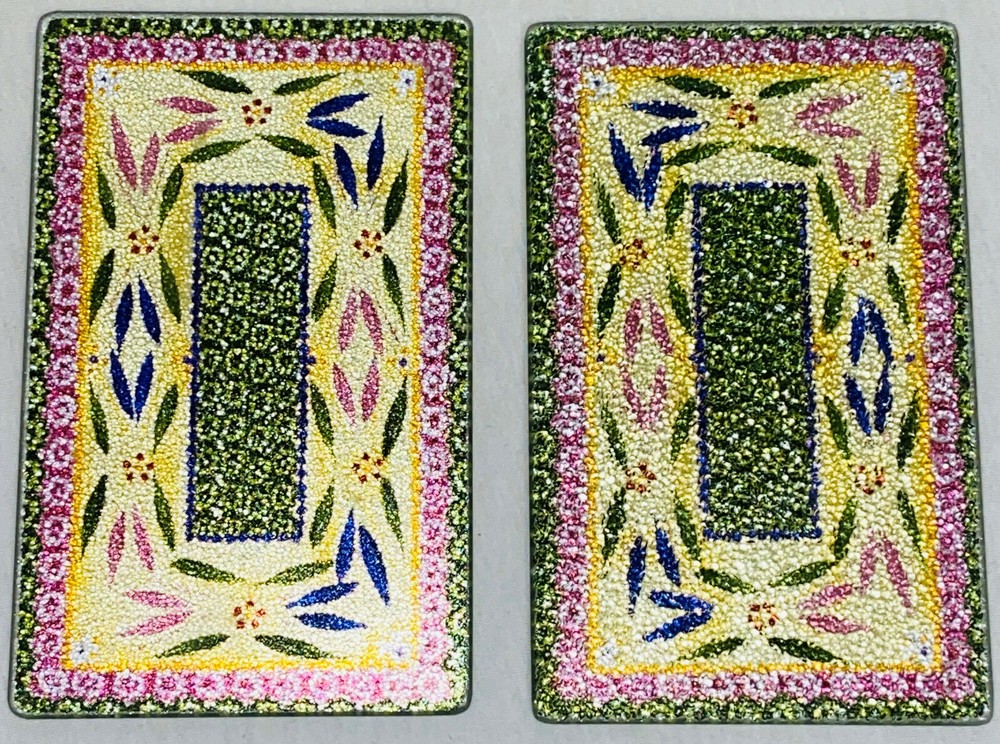 2 Temp-Tations OLD WORLD CONFETTI 7" TEMPERED  GLASS RECTANGULAR TRIVETS