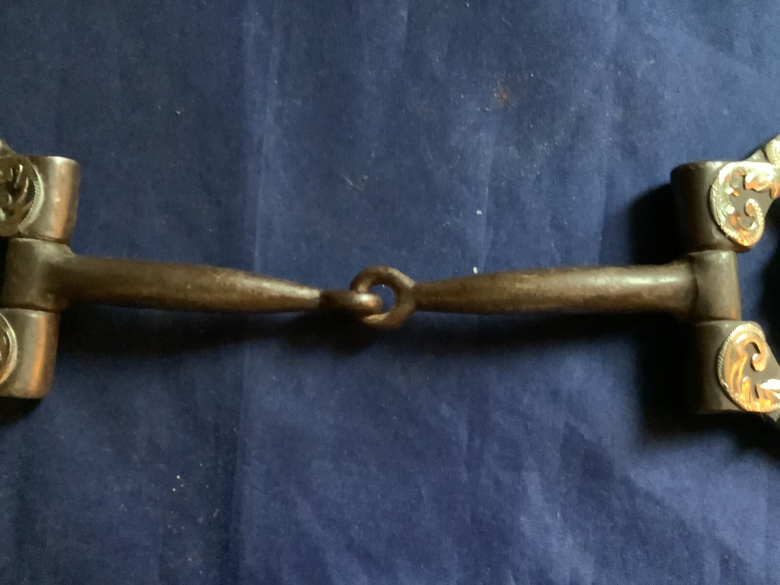 GORGEOUS Vintage Silver Overlay & Inlay BLUED Steel Horse Show Snaffle BIT