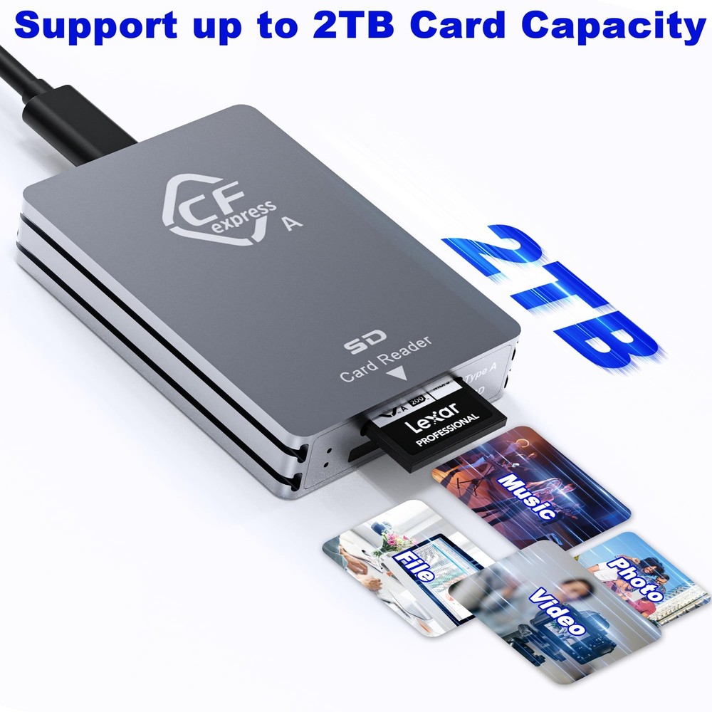 CFexpress Type A/SD Dual Slot Card Reader USB-C, 10Gbps USB 3.2 Gen 2, Compat...
