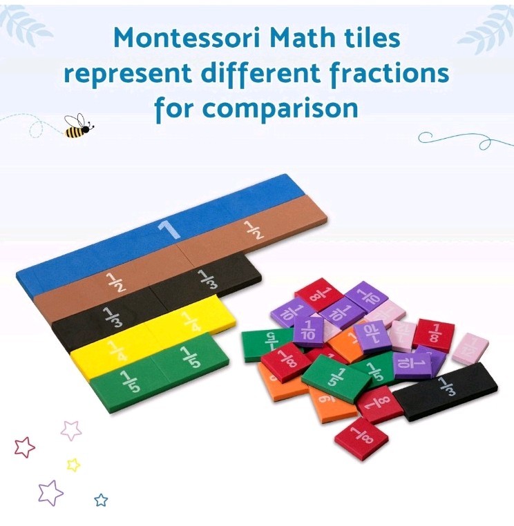 Montessori MAGNETIC FRACTION TILE Math Teaching System Fun & Learning Experiencs