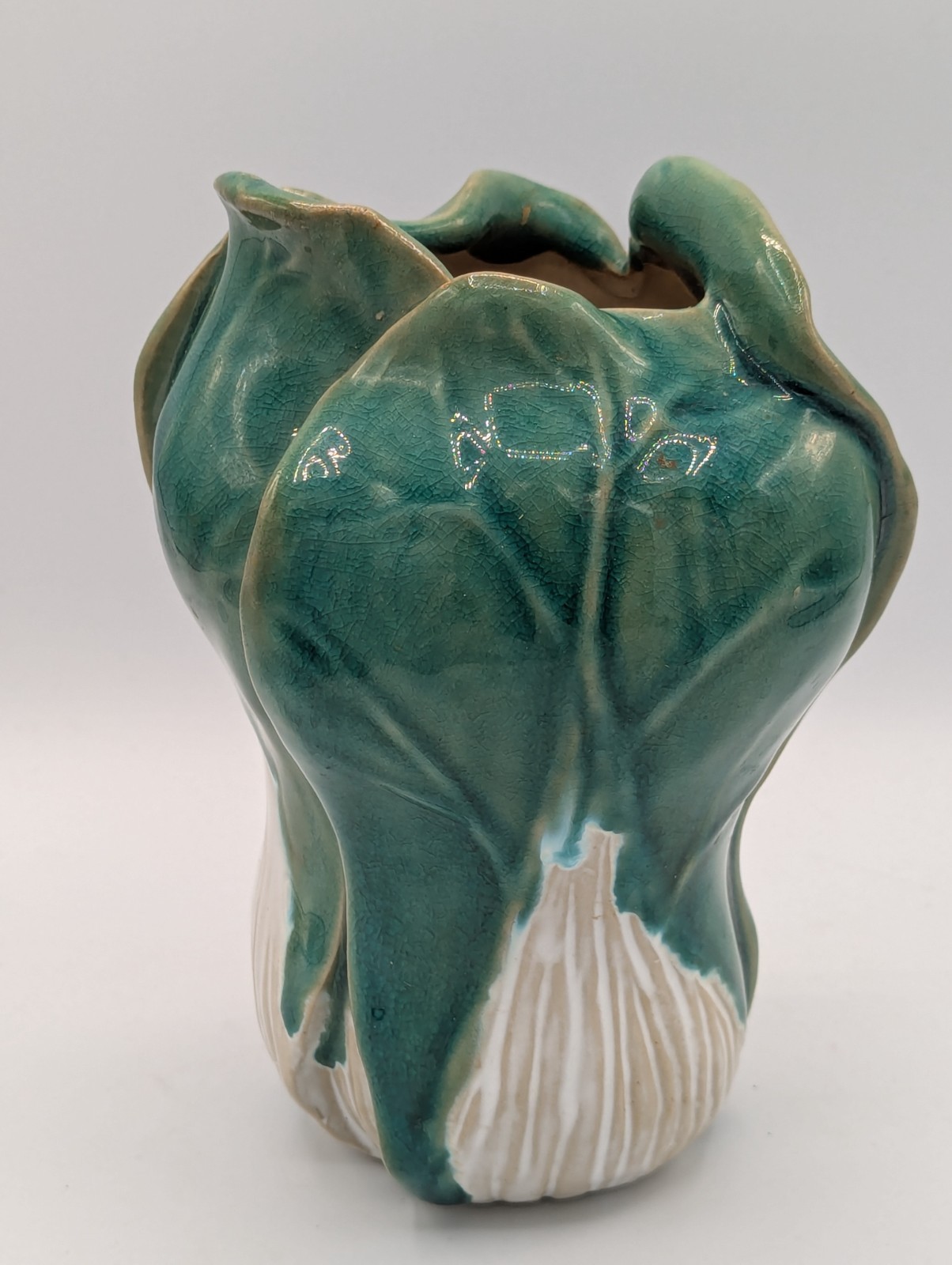 Rare Vintage Chinese Bok Choy Hand-Made Ceramic 6" Vase, Mint