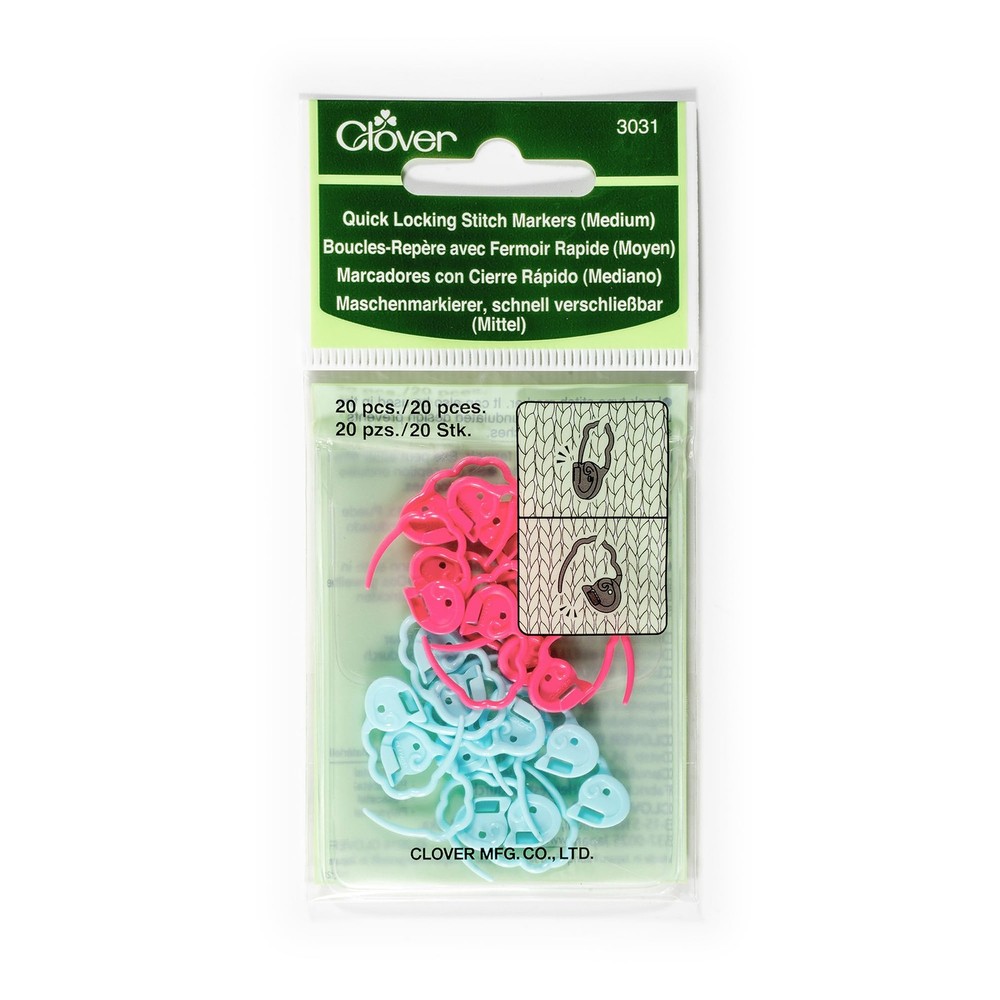 Clover Quick Locking Stitch Markers Medium 20 Pkg Clover Mixed Materials