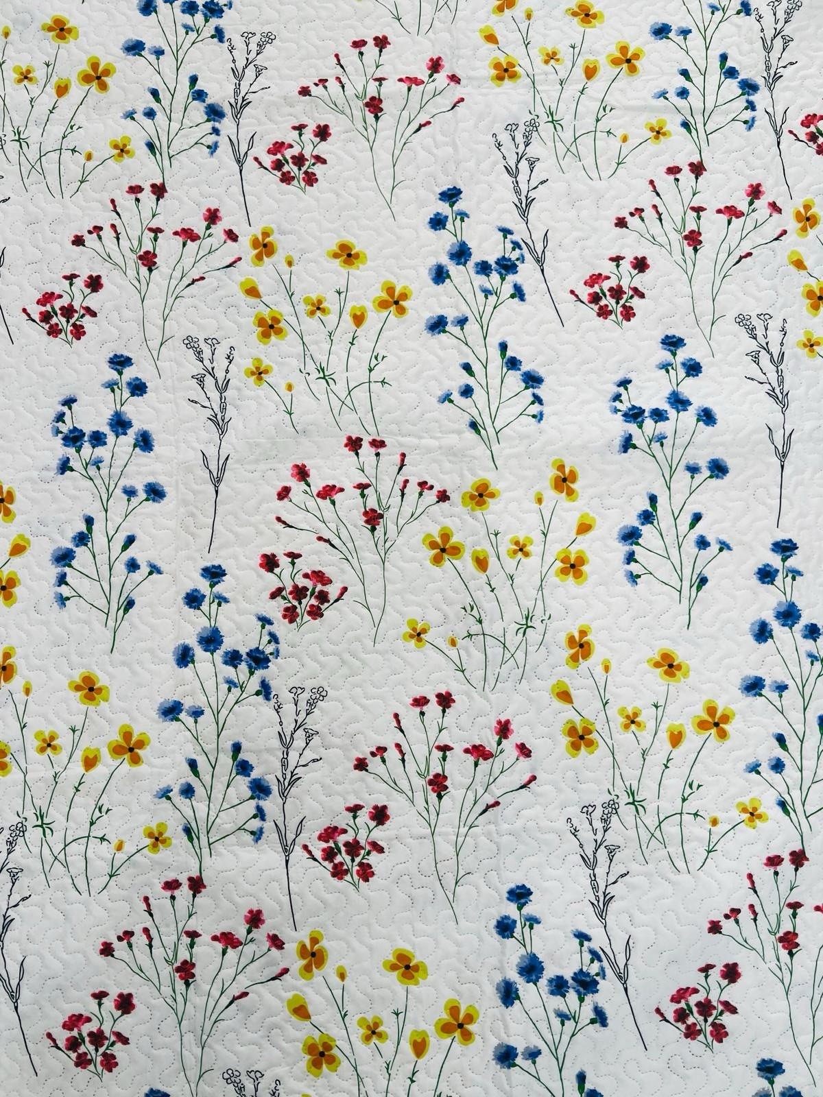 3-Piece Queen Size Printed Multi Color Quilt Set Flower