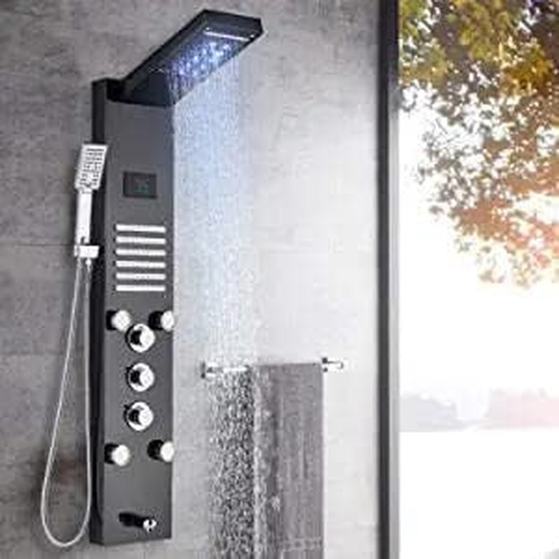 LED Light Shower Panel Tower System Stainless Steel LED Rainfall Waterfall Showe