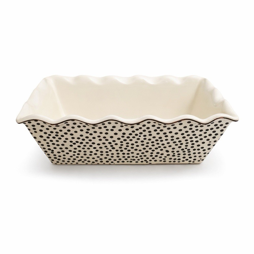Thyme & Table, 9" Loaf Pan Ceramic Black White Dot Nonstick Scalloped Edges 9x6”