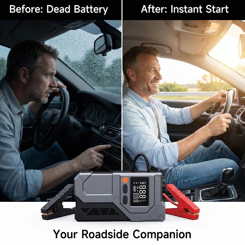 99800mAh Car Jump Starter Booster Jumper Box Tire Inflator Compressor Air Pump