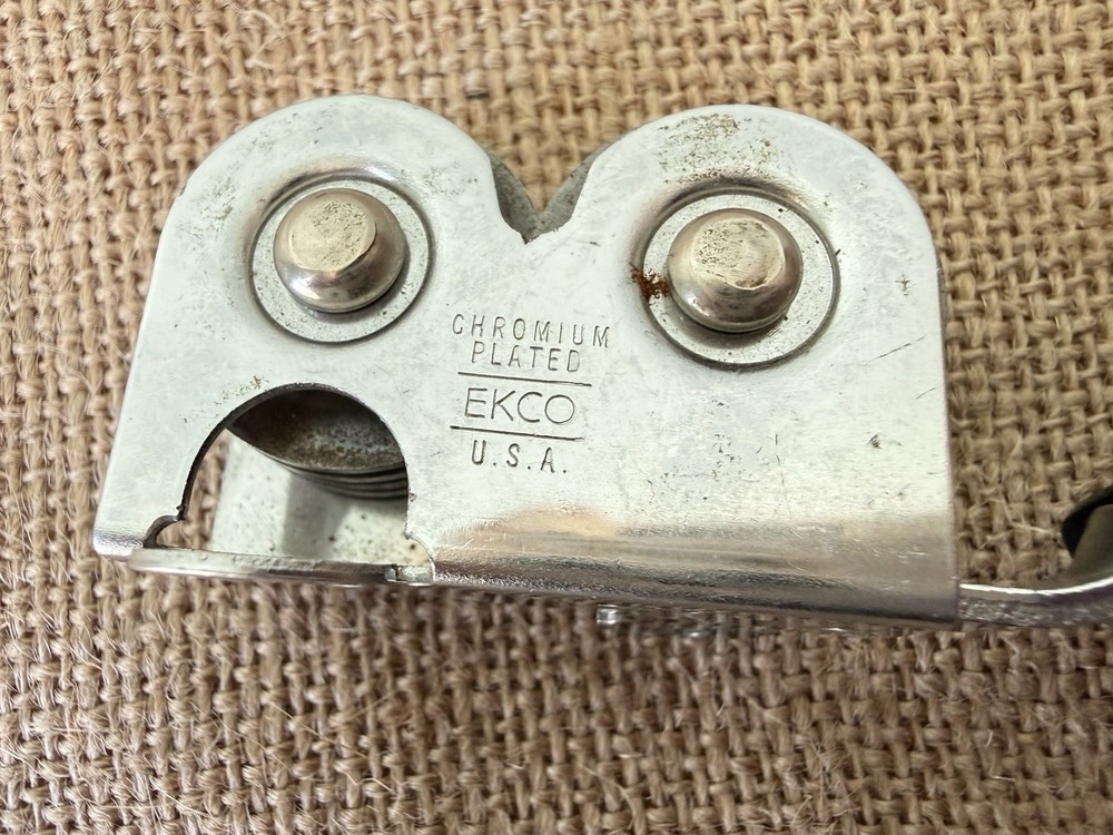 Ecko Vintage Pull Through Chromium Plated Knife Sharpener with Black Handle-EUC