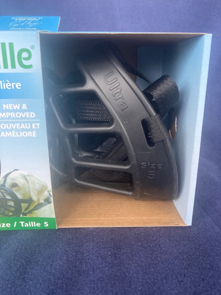 NIB Baskerville Ultra Muzzle Size 5 Black Treat Friendly Collar Loop & Headstrap