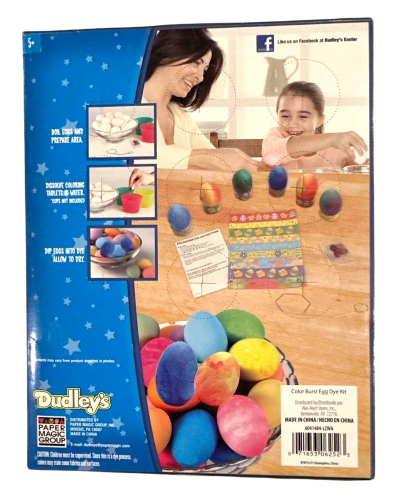 DUDLEY'S Color Burst Easter Egg Decorating Kit Coloring Tablets Stands Dipper 1b