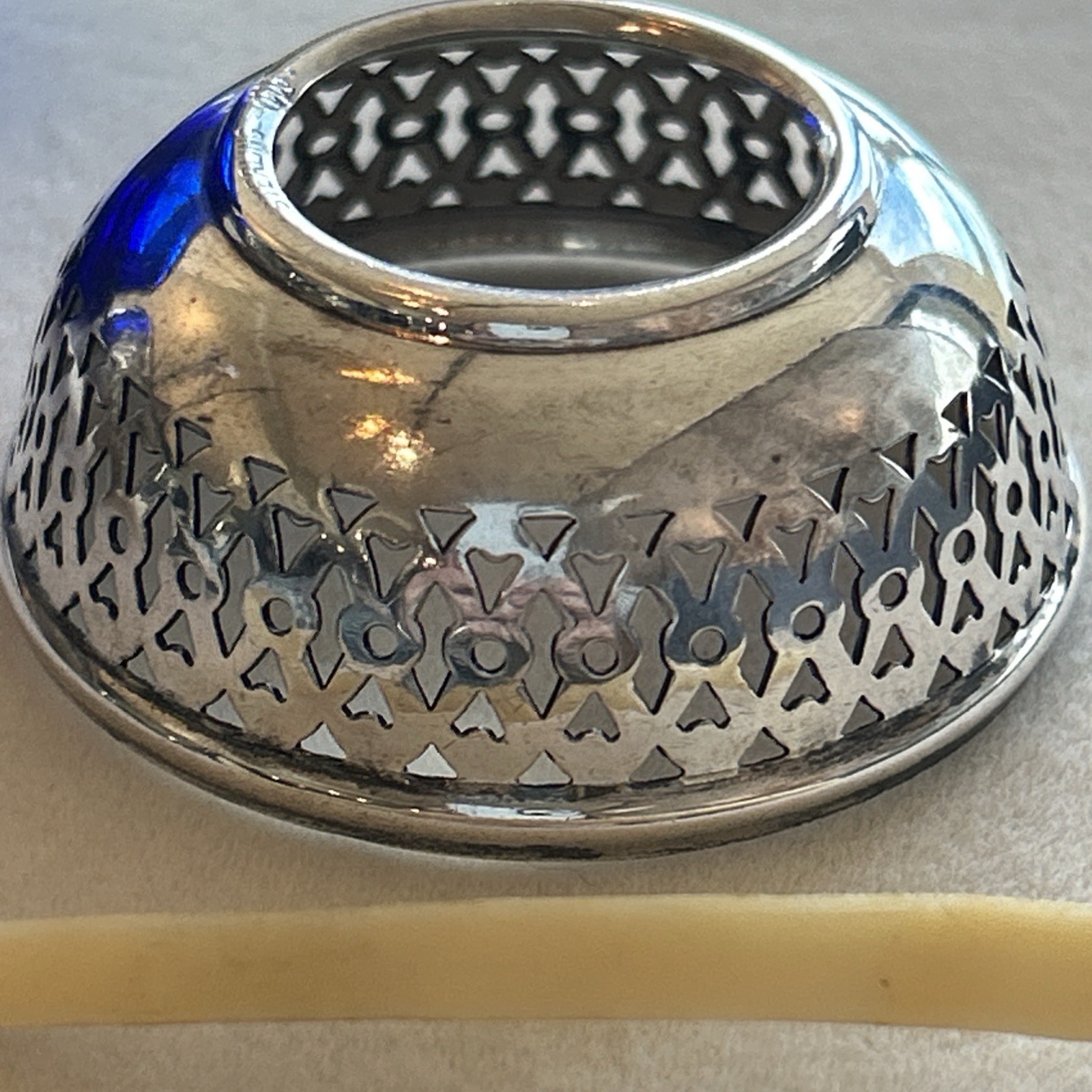 Lot of 2 Antique Webster Salt Cellars 2 Spoons Sterling Silver Blue Cobalt Glass