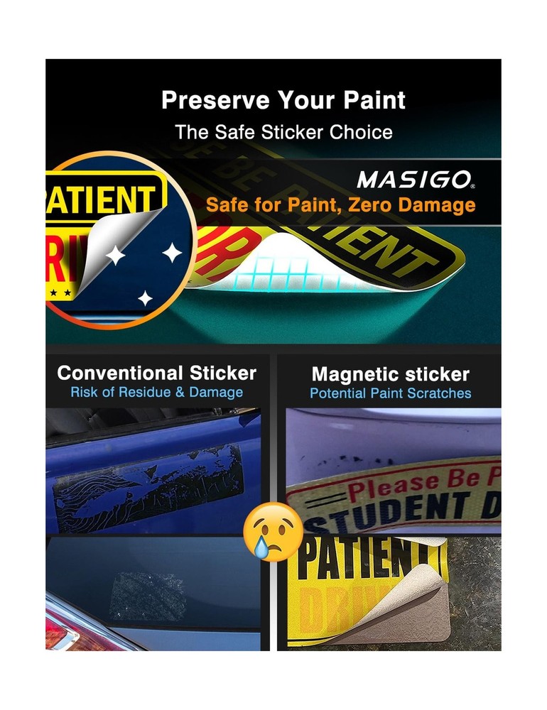 5pcs Student Driver Sticker (Non-Magnet) – Reusable, Reflective 'Please Be