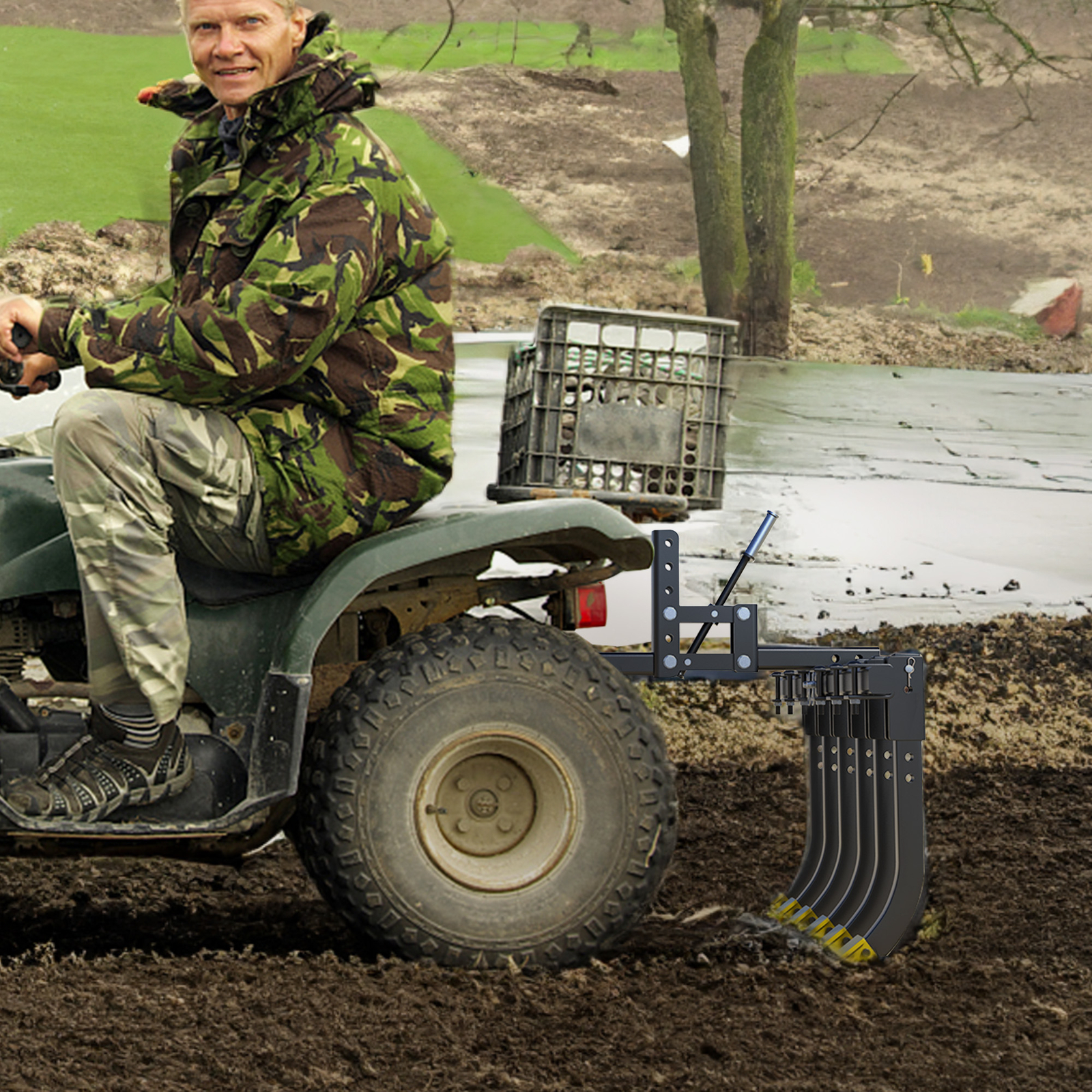 Manual Implement W/ 6 Scarifier Shank Detachable Cultivator For ATV/UTV Heavy