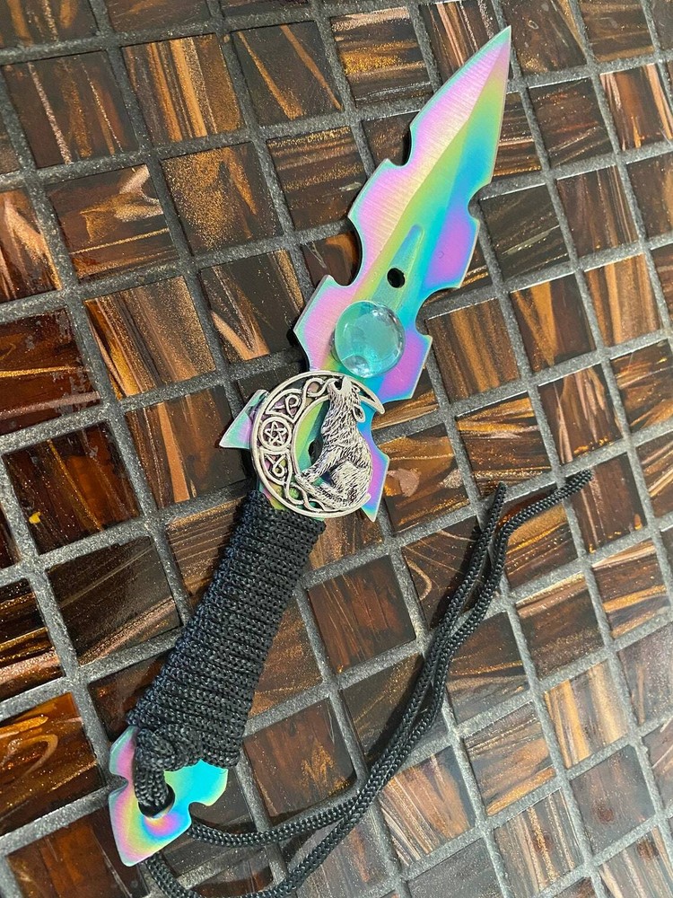" Athame / Dagger - Small - Aurora Borealis Celtic Wolf Moon"