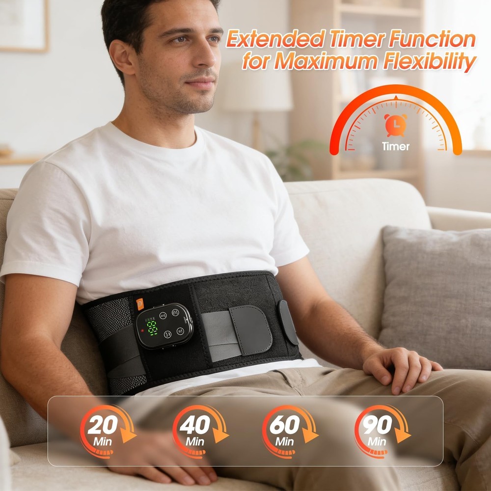 Cordless Heating Pad for Back with Massager, APP Control Portable Lower Back ...