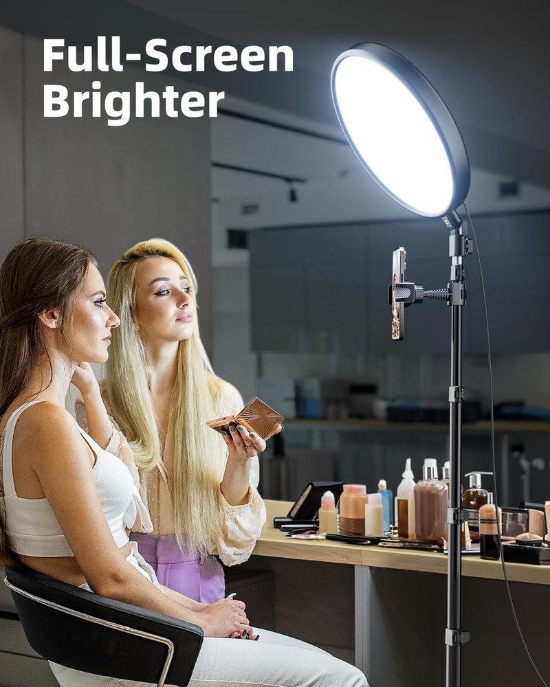 Large Ring Light with Stand, 72“ Tripod with Ring Light, 6500K Full-Screen Ringl