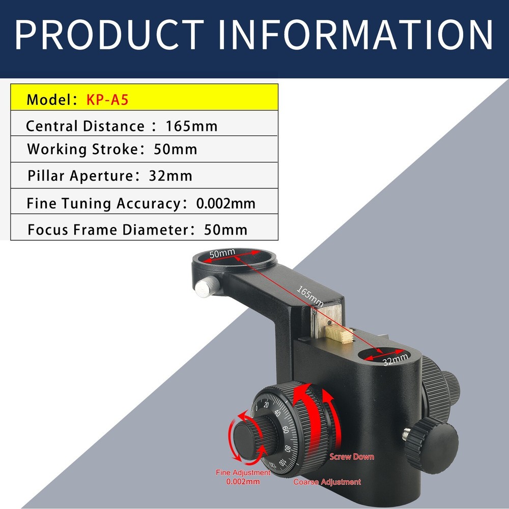 Microscope Focusing Bracket Column Hole 32mm Fine Adjustment Accuracy 0.002mm