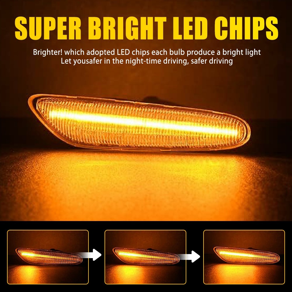 For BMW E60 E82 E90 E92 E83 E46 LED Side Marker Turn Signal Lights Dynamic Amber