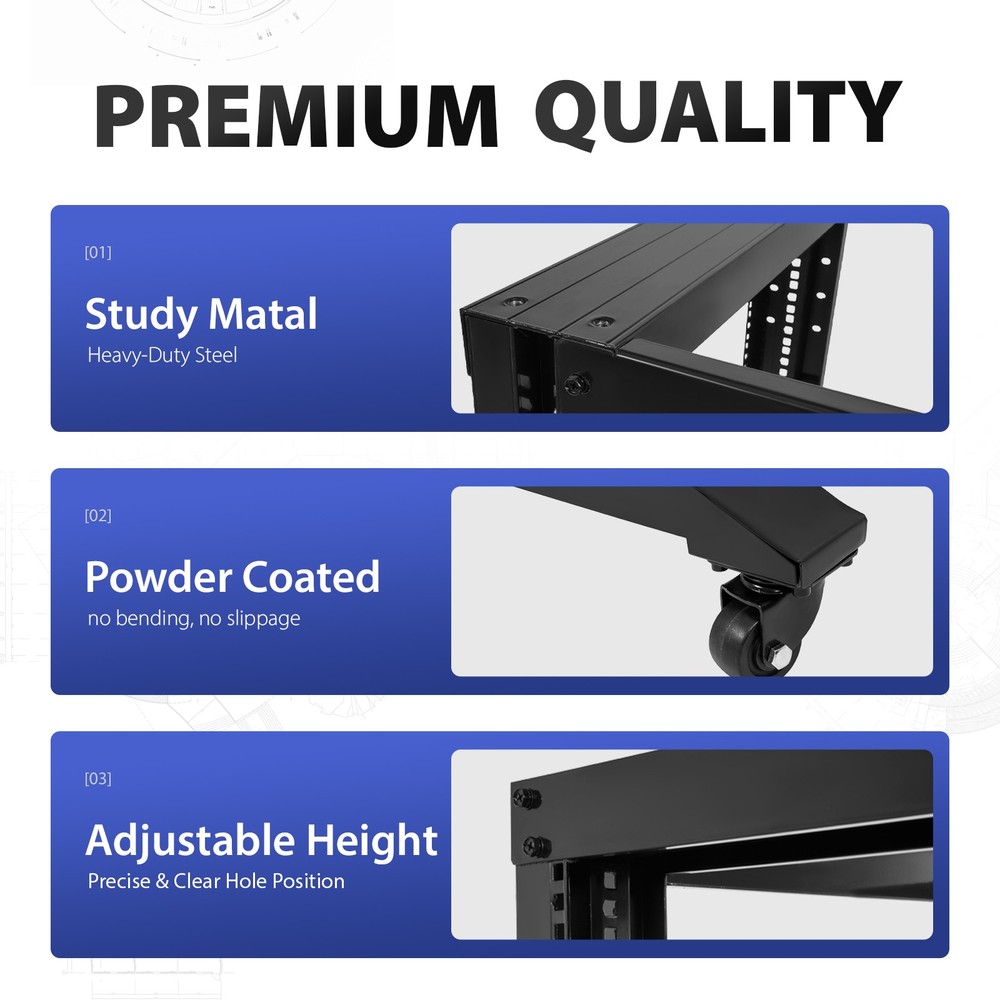 27U 4 Post Open Frame Network Data Server Rack W/ L Rails 22" Adjustable Depth