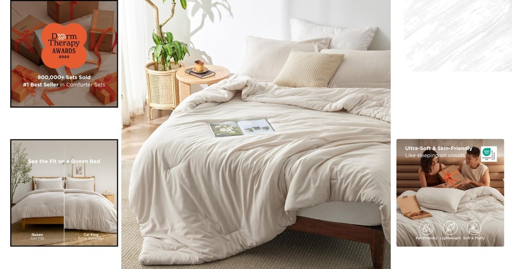 Luxury Queen Comforter Set in Beige - Soft, Versatile & Machine Washable