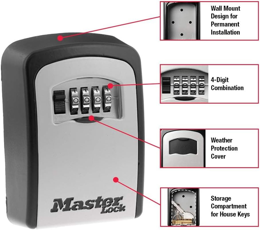 Set Your Own Combination Wall Mount Lock Box, 5 Key Capacity - Combination Lock