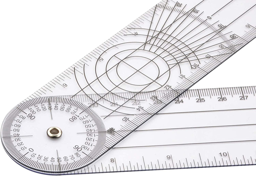 Clear Plastic Goniometer Can Rotate 360 Degree 7'' Arms, Quick Angle Protractor