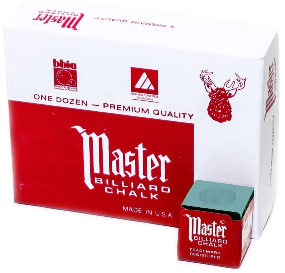 Master Billiard/Pool Cue Chalk Box 12 Cubes Green