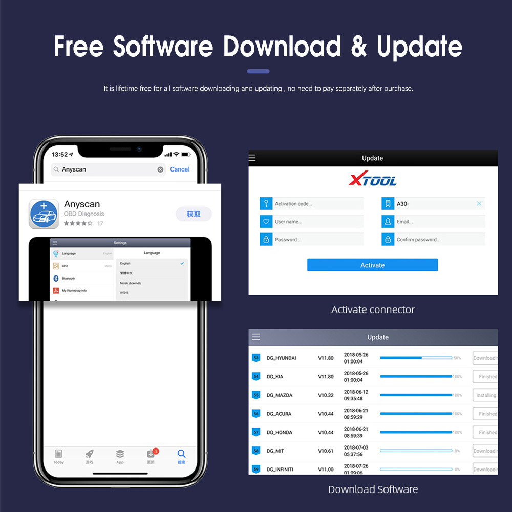 USED XTOOL A30M Car Bidirectional OBD2 Scanner All System Diagnostic Code Reader