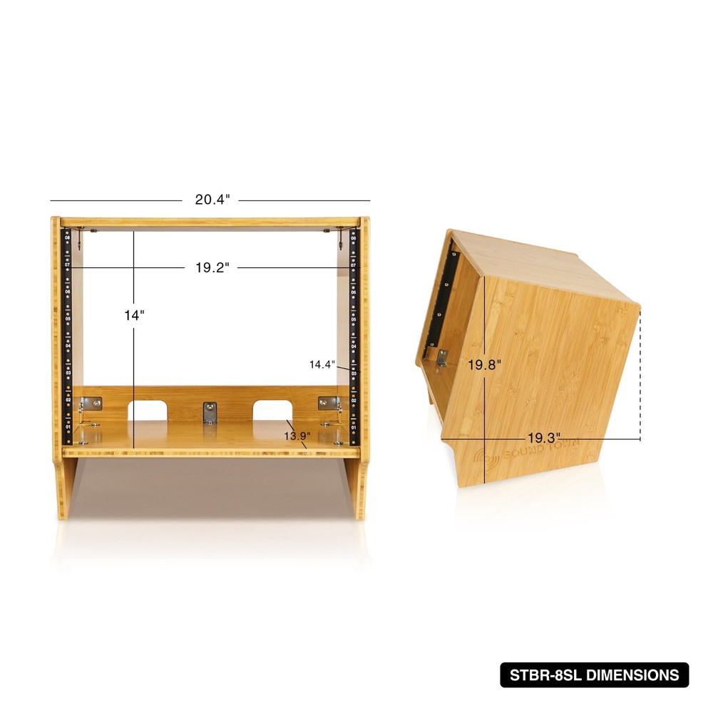 Sound Town DIY 8U Angled Desktop Turret Studio Rack, Solid Bamboo (STBR-8SL)
