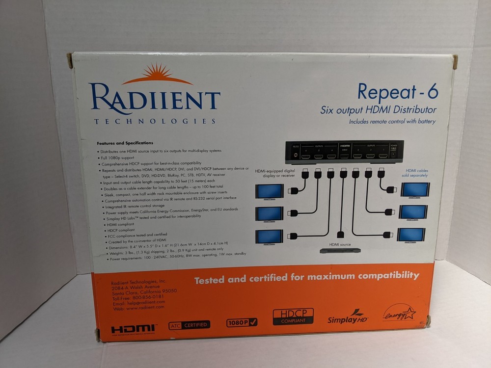 Radient Technologies REPEAT6 6 HDMI Distributor - Open Box Never Used