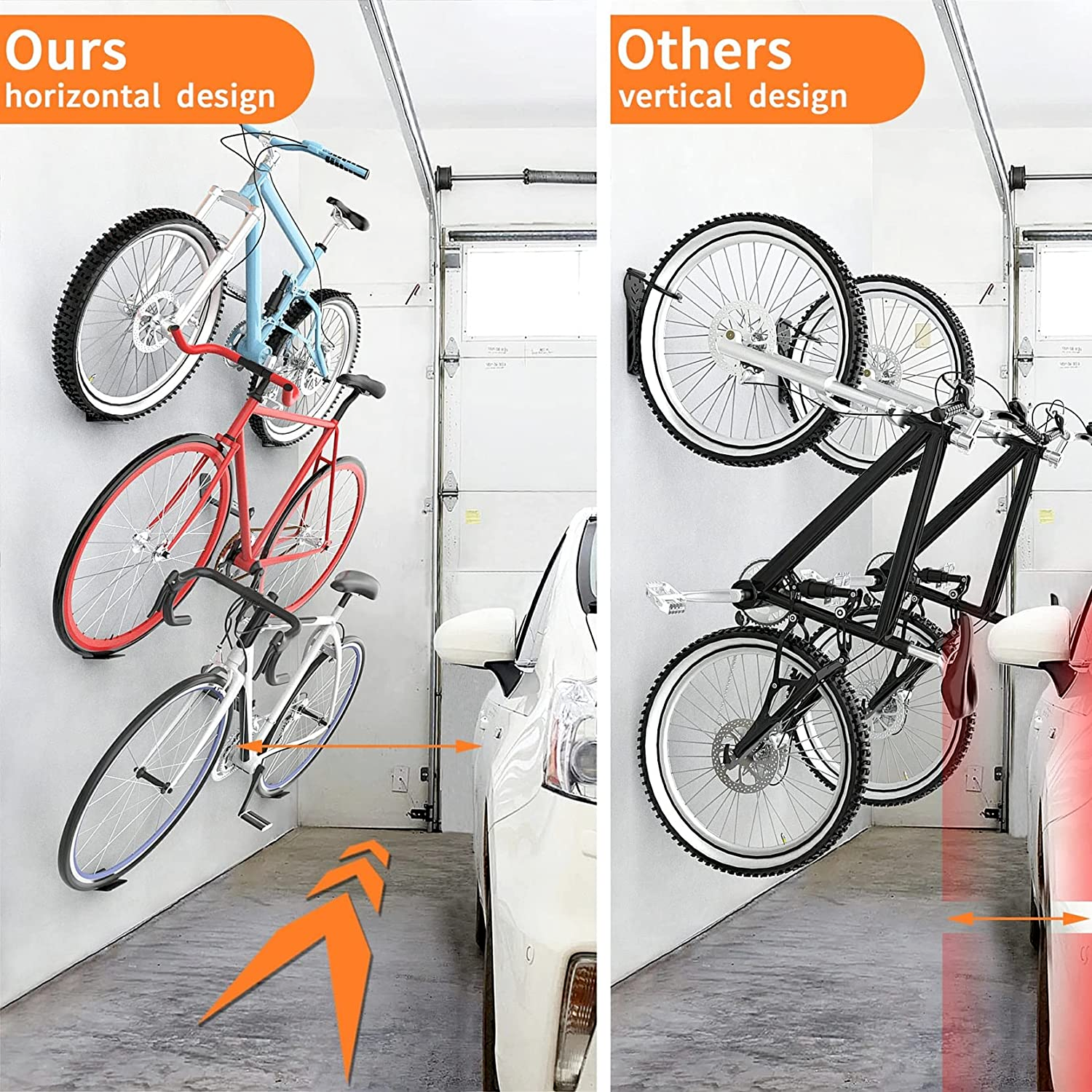 3 Pack Bike Pedal Hanger Wall Mount, Heavy Duty Horizontal Bike Rack for Garage
