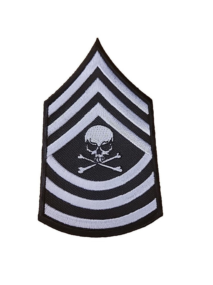 Skull in Sergeant (B/W) Embroidered Patch 4.5"x2.5"