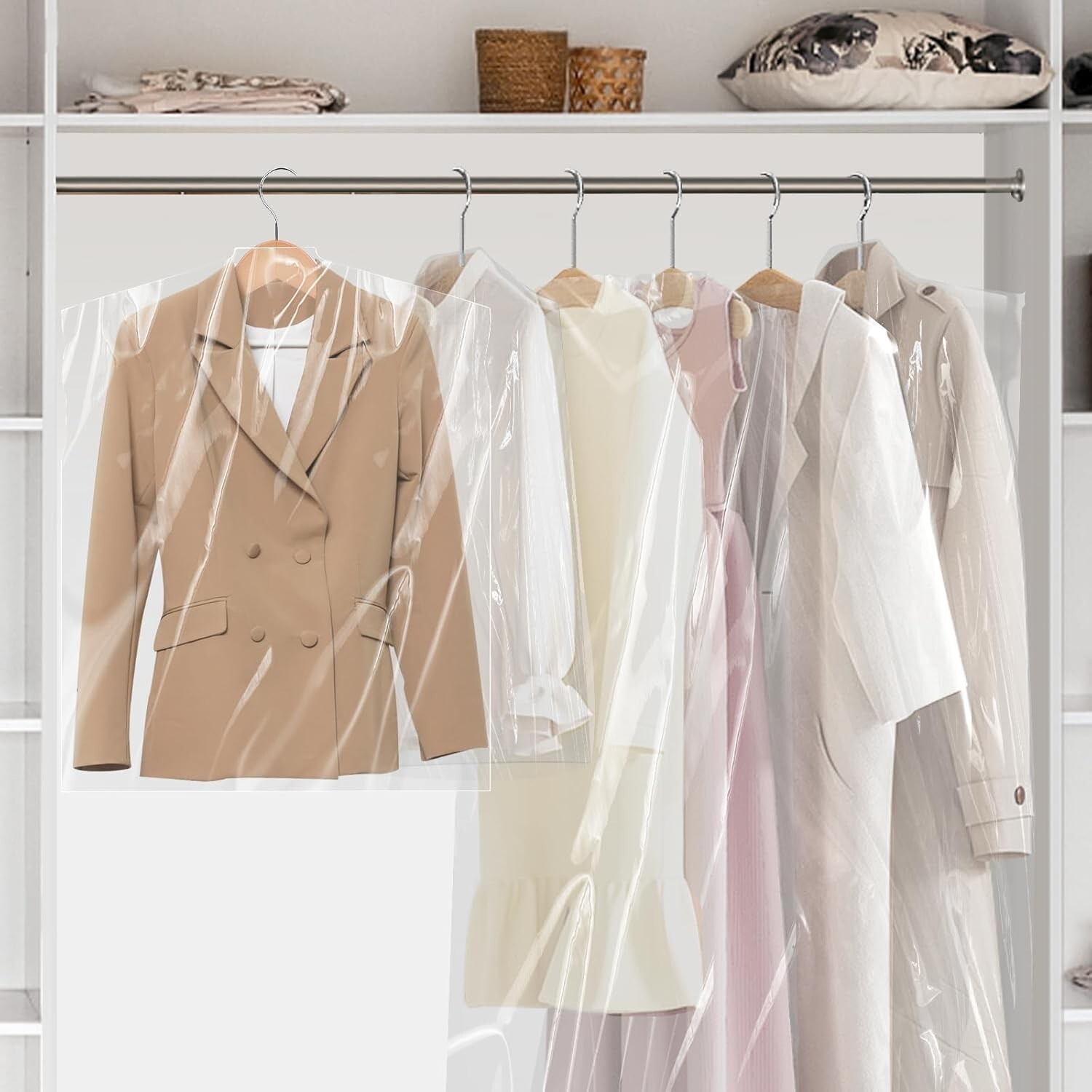 10/20/30 Pack Garment Bags for Hanging Clothes, Clear Plastic Dry Cleaning Bags