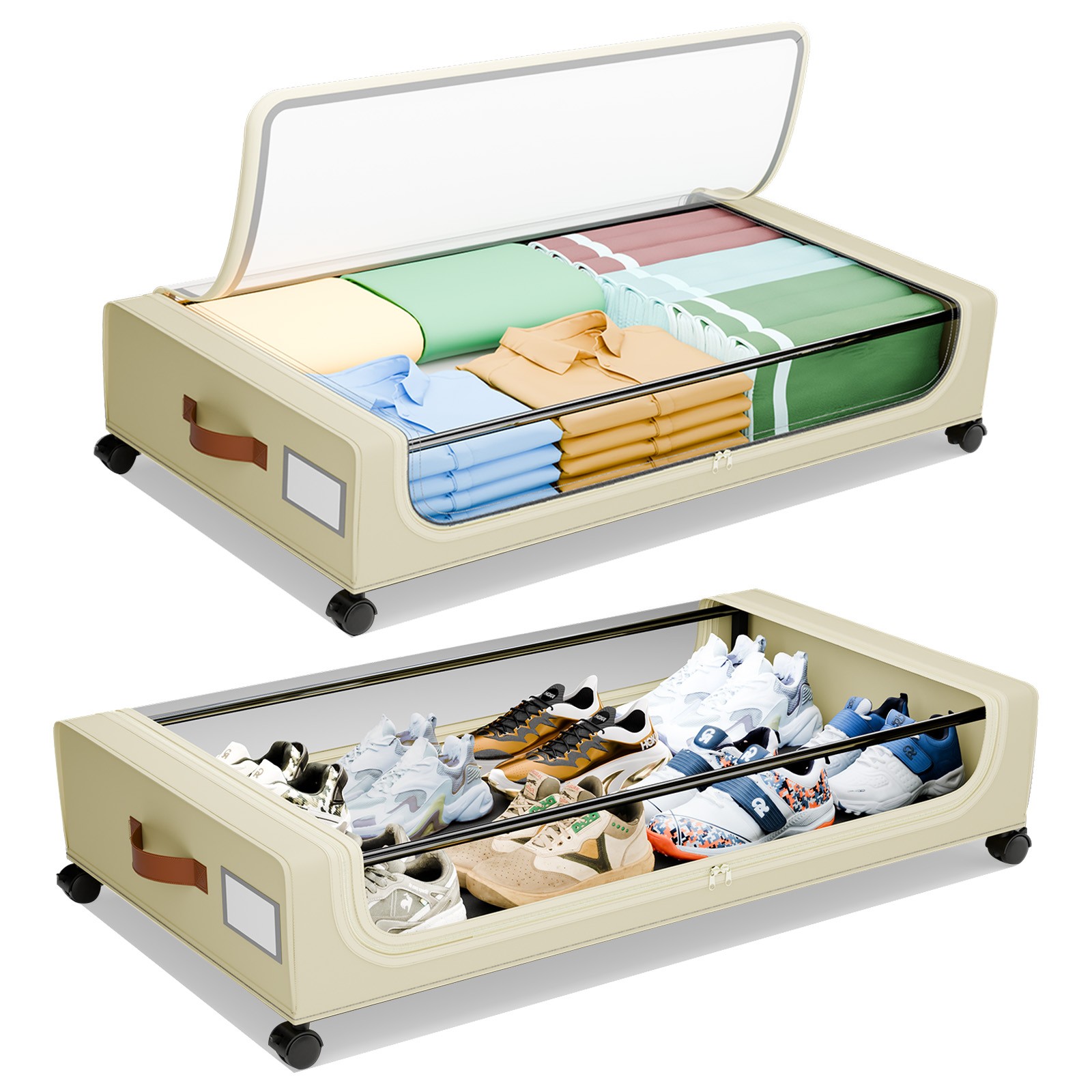 XXXL Under Bed Storage | 4-Pack Rolling Bins with Clear Lids for Clothes Toys