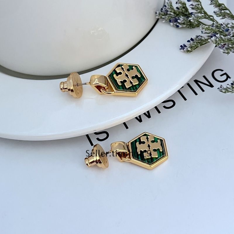 New! Tory Kira Hexagon Logo Earrings with Jewelry Pouch Size:2.4*1.7cm