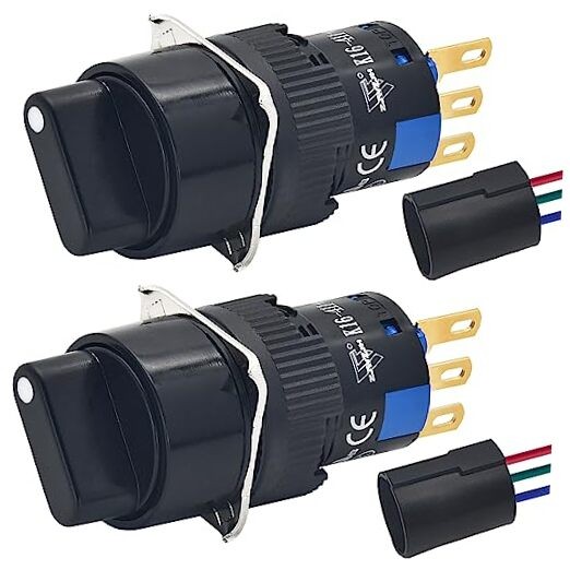 UL Listed Mini Rotary Switch 16mm 5/8" Selector Switch 2 2 Position, 3 Pin