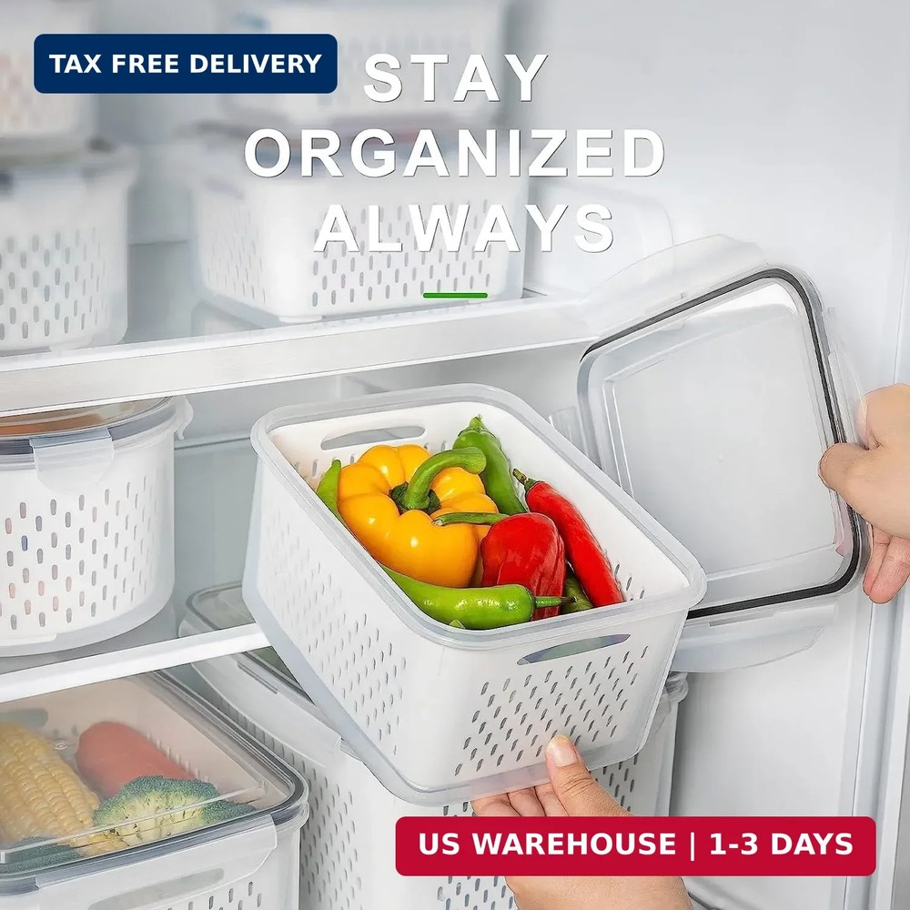 Freshmage Fruit Storage Containers for Fridge with Removable Colander, Airtight