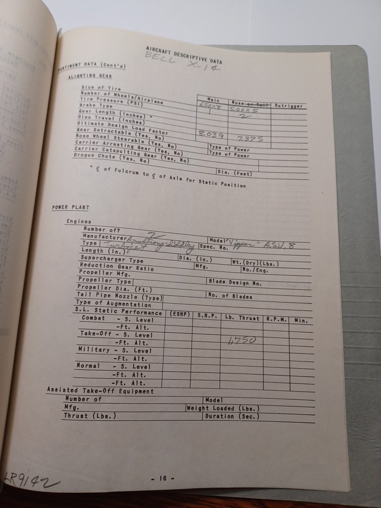 Lockheed Aircraft Bell X 14 Handwritten Informational Folder JRR47