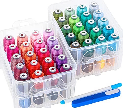 80 Spools 500m Embroidery Machine Thread Set with Clear Storage Box - Compatible