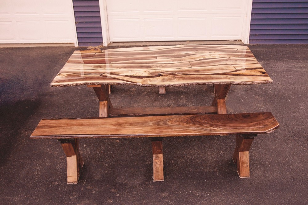 Handcrafted Walnut Bench 85” – Live Edge Solid Wood Rustic Farmhouse – Pickup