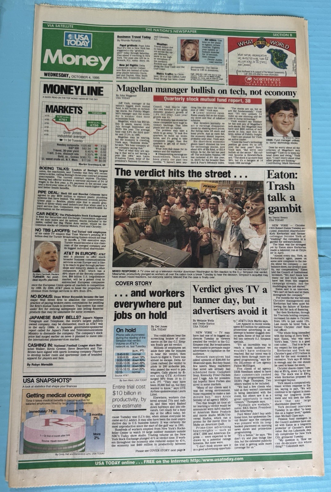 OJ Simpson Free Verdict Double Murder October 4th 1995 USA Today Newspaper