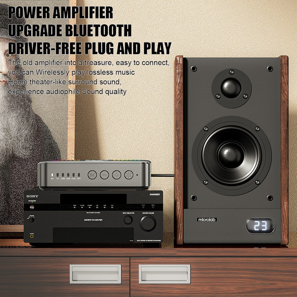 Bluetooth 5.3 Receiver Transmitter Wireless 3.5mm AUX NFC to 2 RCA Audio Adapter