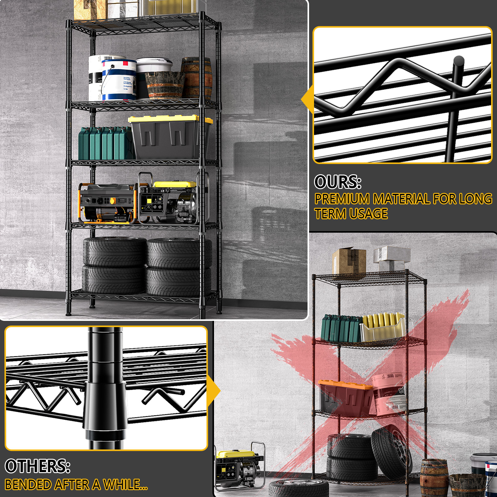 5 Tier Adjustable Wire Shelves Metal Shelf Storage Kitchen Rack 15.7x33.5x68.5"