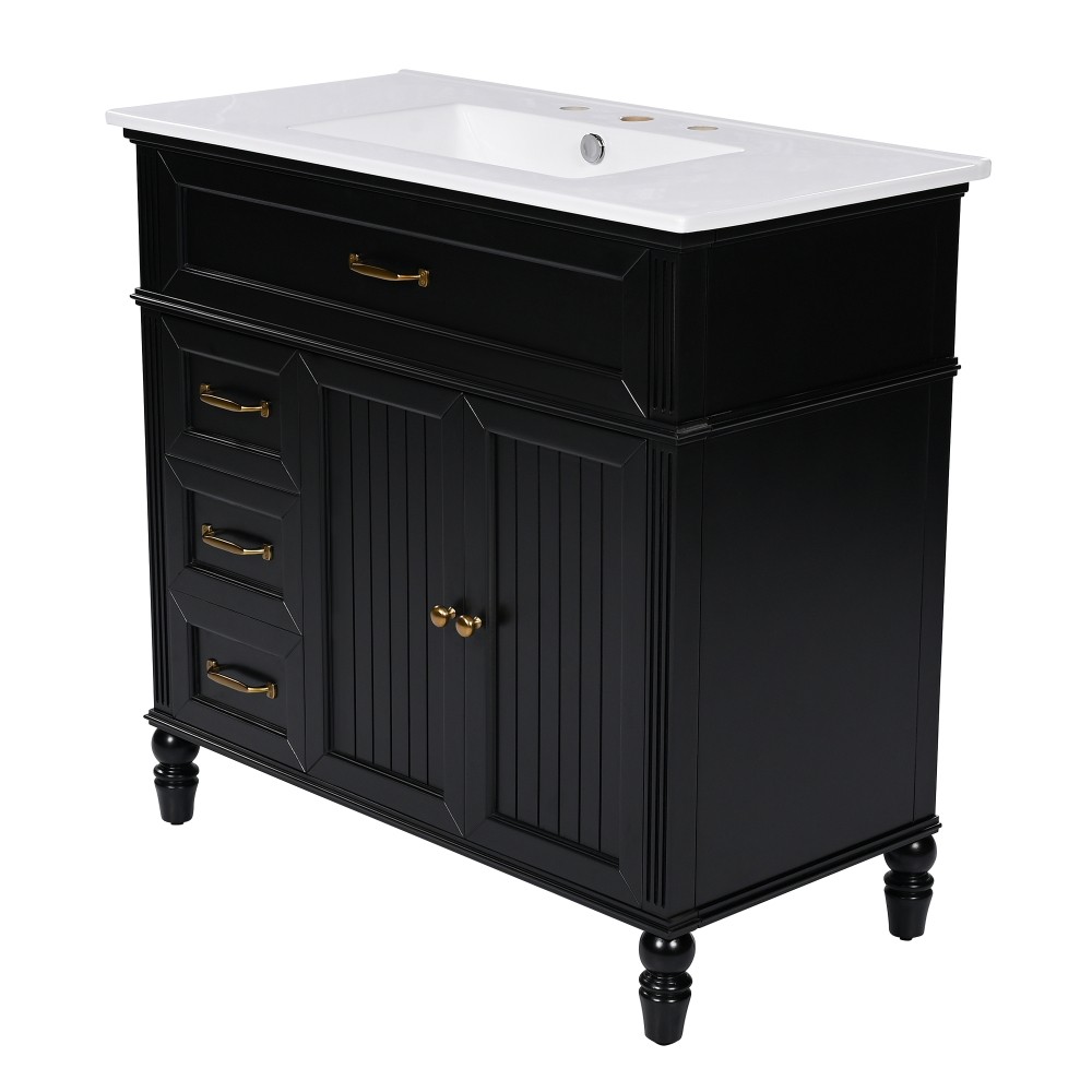 36" Bathroom Vanity with Sink, Bathroom Cabinet with Drawers, Solid Frame
