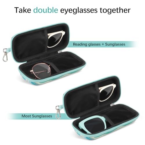 Double Eyeglasses Case Hard Shell Dual Sunglasses Organizer with Lightblue Wave