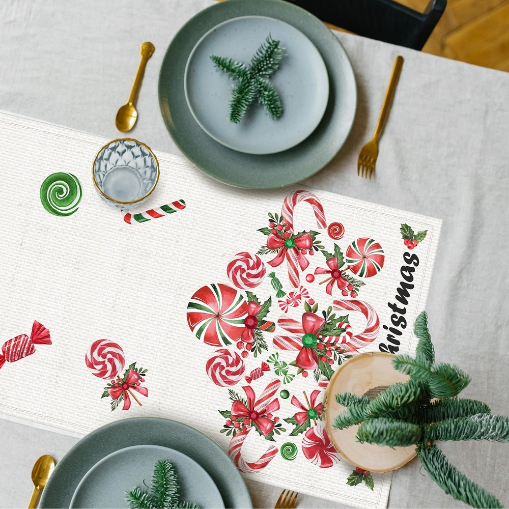 7 Pcs Table Runner Placemat - 13 x 72 Inch Candy Table Runner 6 Candy Place...