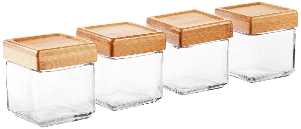 1-Quart Stackable Jars with Lids, Set of 4, Clear Glass -