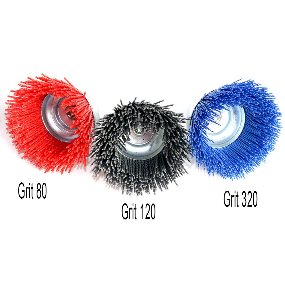 FPPO 3Pcs 3 Inch Assorted Cup Brushes Abrasive Wire Nylon Cup Brush for Drill,Gr